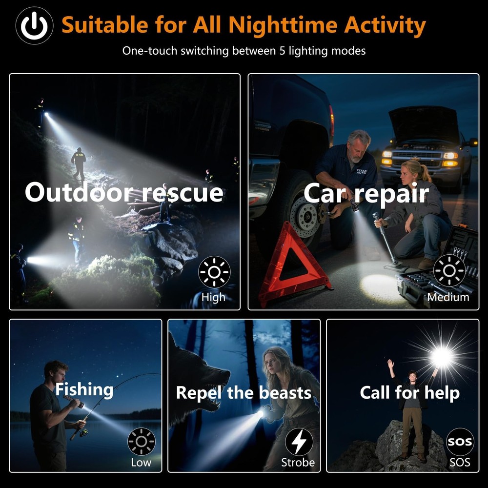 SKYFIRE Rechargeable Flashlights High Lumens: LED Super Bright Flashlight Zoo...
