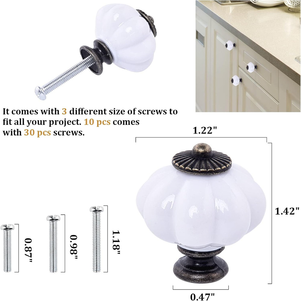 Acrylic Pumpkin Knobs, White Cabinet Knobs Set of 10 Vintage Decorative Handles
