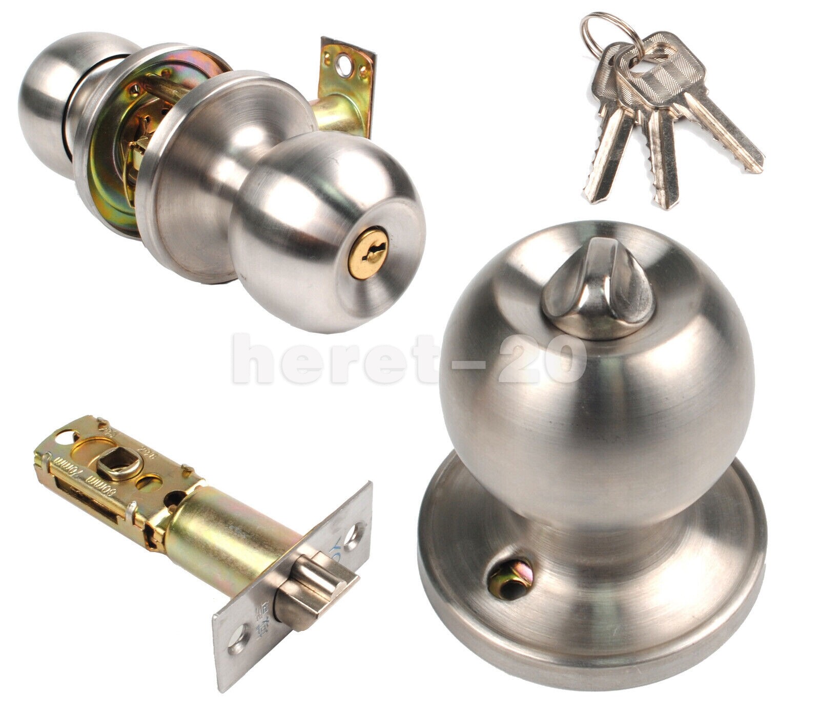 HighQuality Door Knob Privacy Lock Interior Bathroom Bedroom Stainless Steel