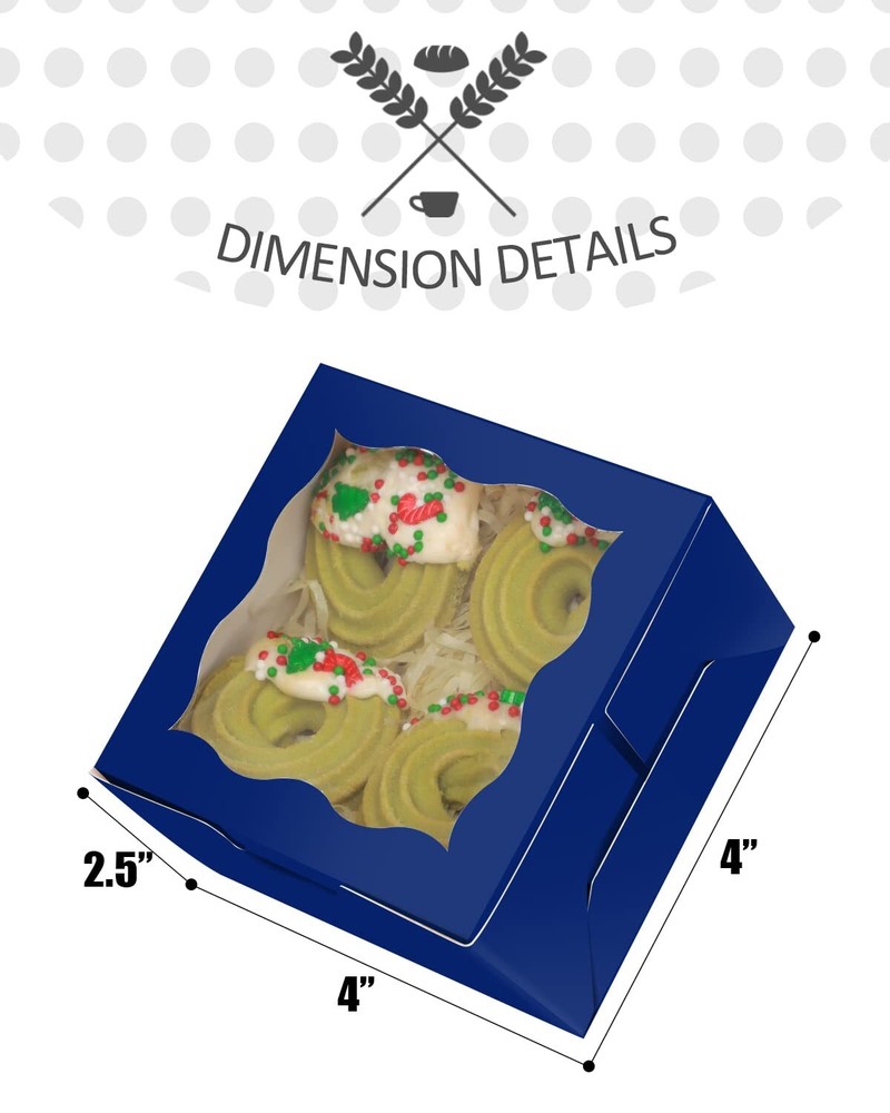 Dark Blue Bakery Boxes With Window 55pcs 4x4x2.5 Mini Cookie Boxes Macaron Boxes