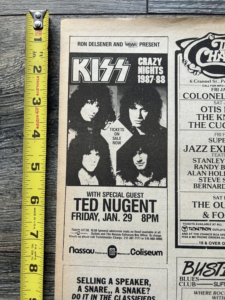 KISS Concert Ad Advert Crazy Nights Tour Jan 29 1988 Nassau NY Carr Vintage Kiss