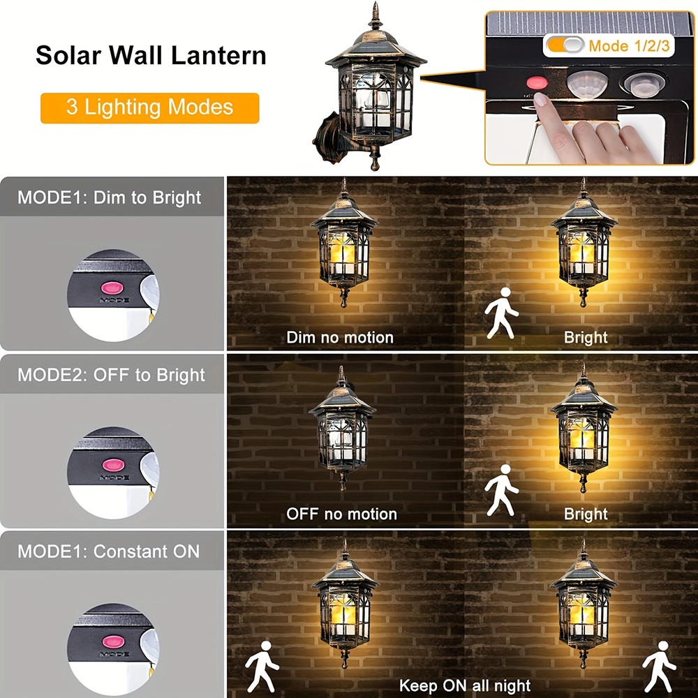 2PCS Solar Wall Lantern Light Dusk To Dawn LED Sconce Lamp Porch Outdoor Lamp