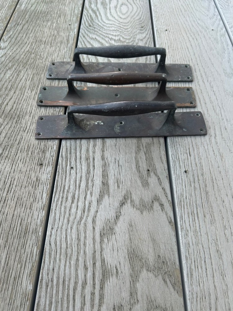 Vintage Solid Brass Door Handles x 3 Solid Cast Brass 12" x 2”