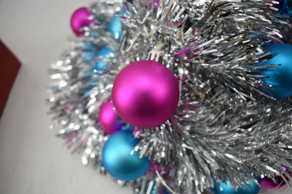 Tinsel Pre Lit Quick Assembly Christmas Tree Color Lights Timer Party Silver 5'