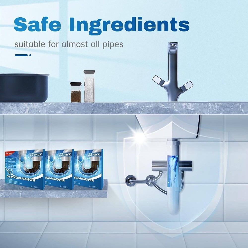 Vacplus Drain Clog Remover | 18-Pack Powerful Sink Cleaner & Deodorizer