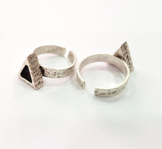Hammered Triangle Blank Ring Setting Base Bezel Cabochon Antique Silver Brass
