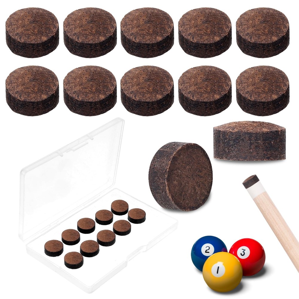 10 Pieces Billiard Pool Cue Tips Pool Stick Replacement Tips with Storage Box...