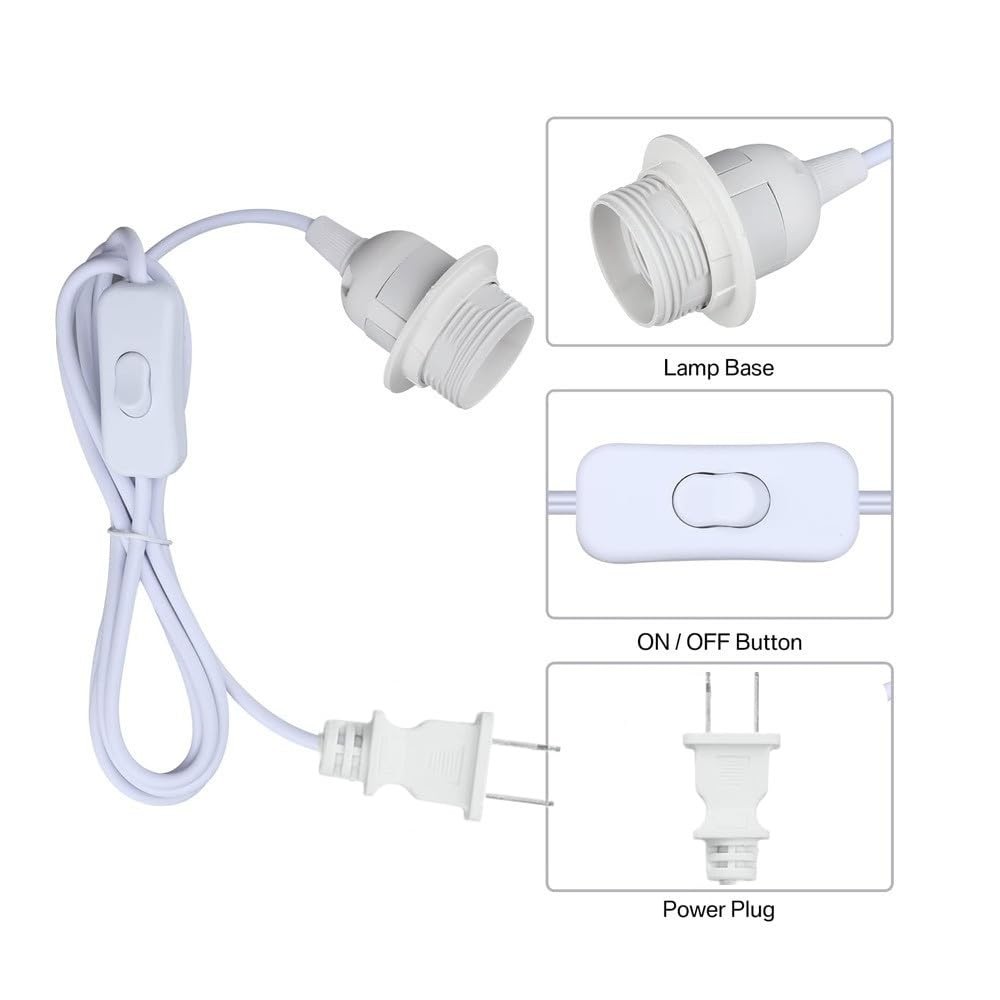 16FT Plug in Pendant Light Cord, Lamp Kit with E26/E27 Socket, white