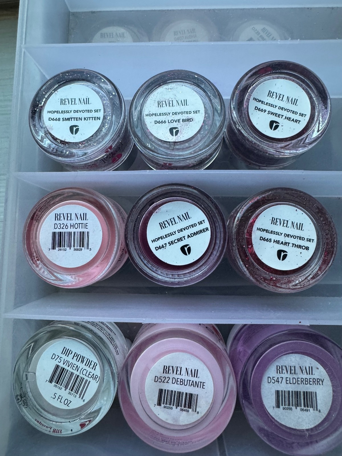 Revel Nail Dip Powders Over 70 .5 Assorted Jars Mostly Full.