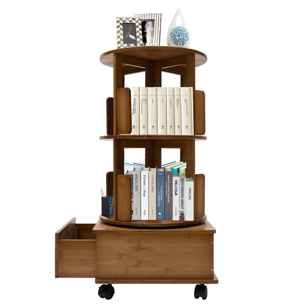 Multi Storage Table Side Table with Rolling Wheels Removable Swivel Bookcase