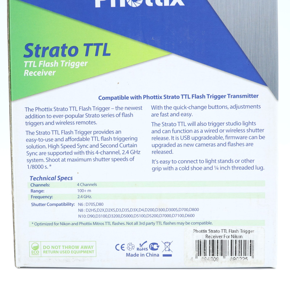Phottix Strato TTL Flash Receiver for Nikon, Missing Batteries - Open Box, New