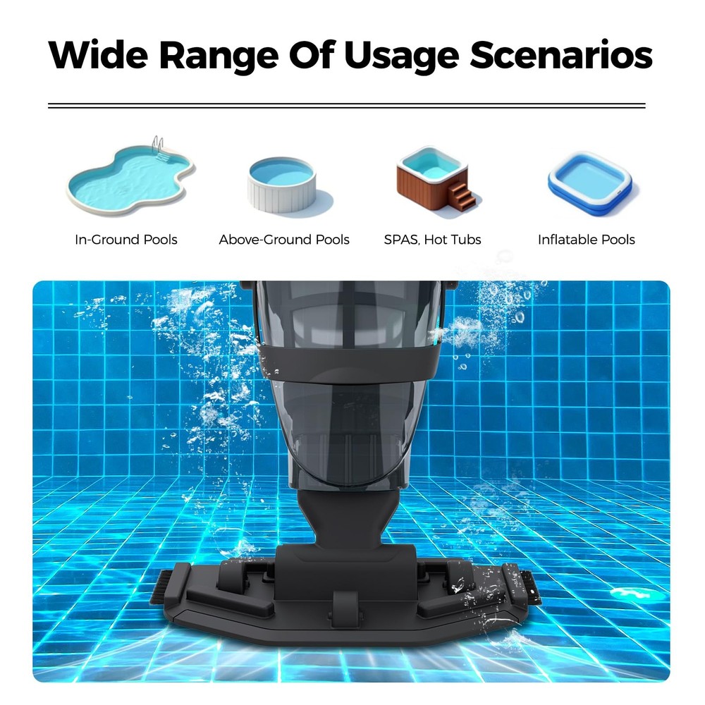 Powered Cordless Handheld Pool Vacuum, Rechargeable Pool Cleaner 60 Mins Runtime