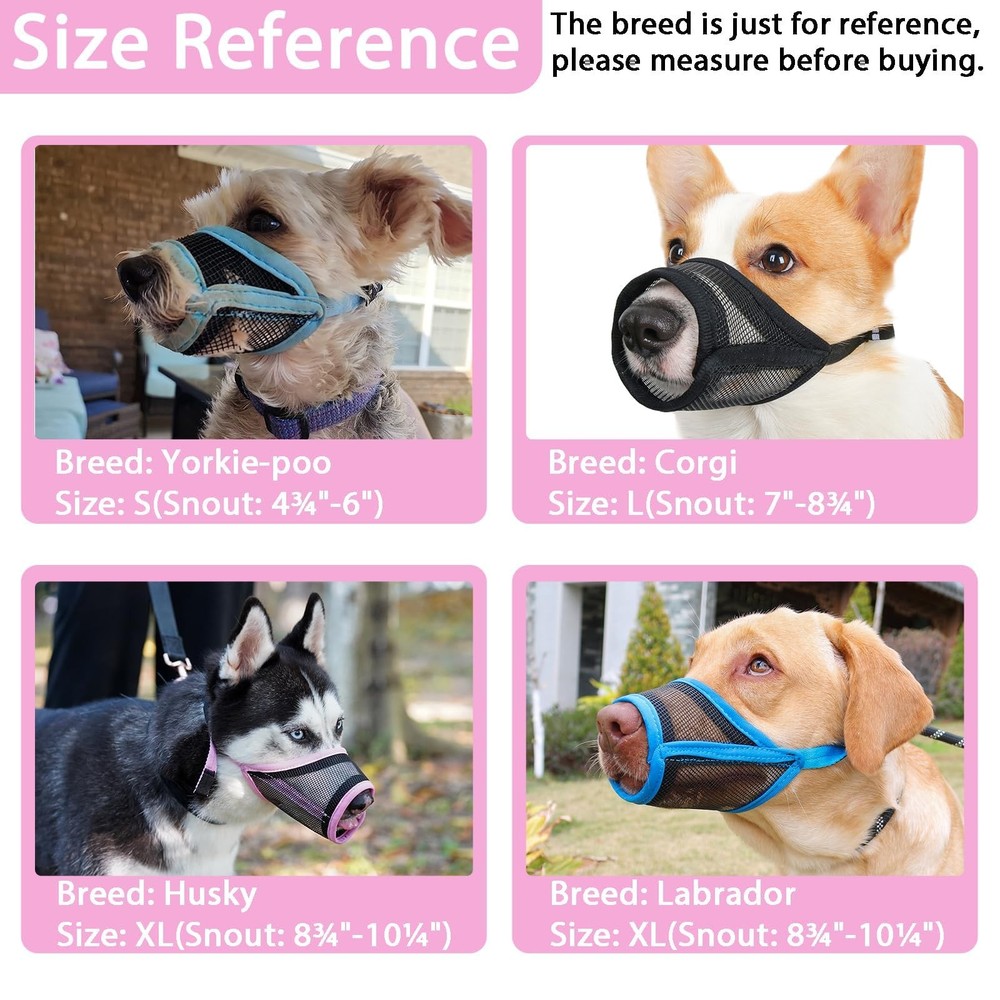 LUCKYPAW Dog Muzzle, Mesh Muzzle for Small Medium M(Snout: 5¼"-7"), Pink