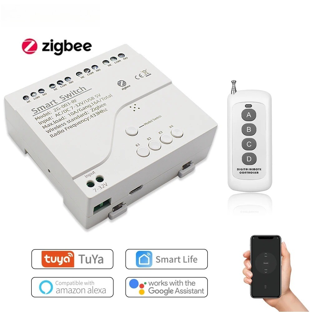 Tuya Zigbee Relay 4CH Switch Module APP Remote Control RF 433 4Channel Relay Lot