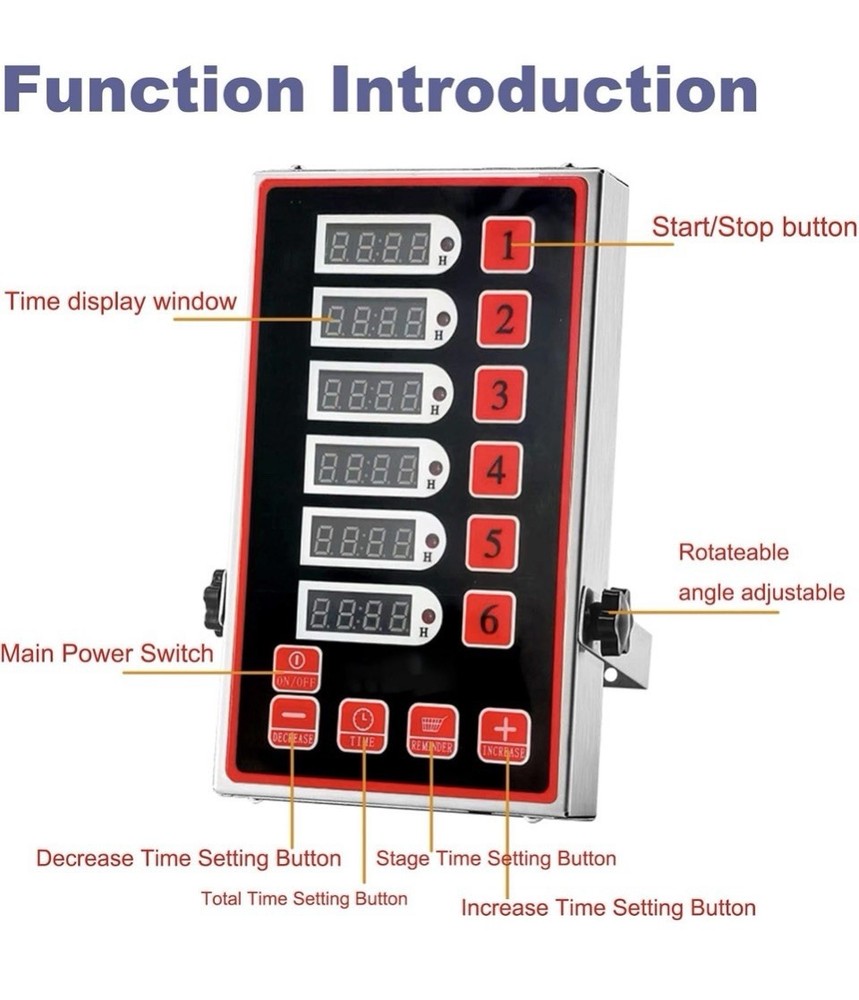 Commercial Kitchen Timer with 6 Channels, Professional LED Digital Timer for ...