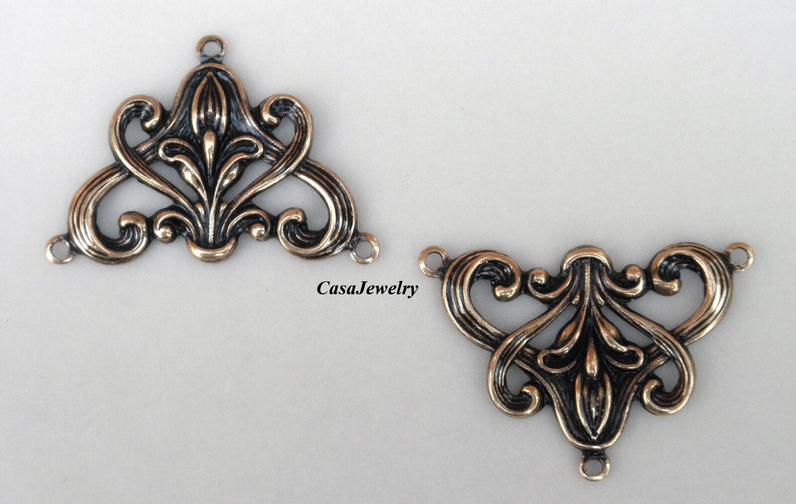 #1879 ANTIQUED GOLD FLORAL 3 RING "Y" CONNECTOR - 2 Pc Lot