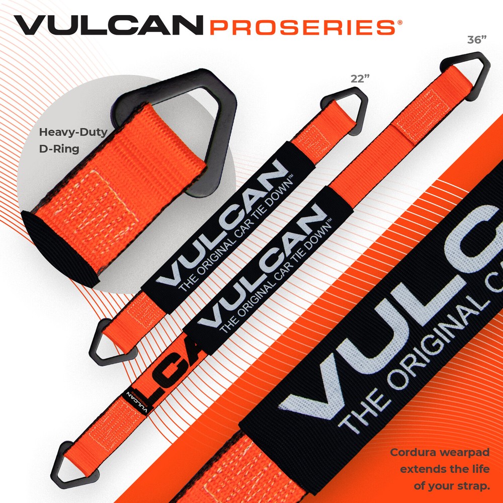 VULCAN PROSeries Orange Axle Strap Tie Down Kit - Snap Hook Ratchet Straps