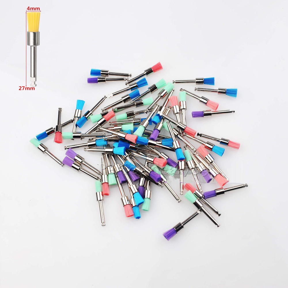 100Pcs/Box Dental Nylon Materials Closure Flat Polishing Prophylaxis Brushes SS
