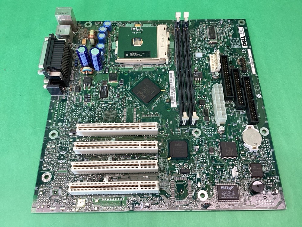 Dell 2E086 PGA370 Desktop Motherboard + Celeron CPU + I/O Shield - UNTESTED