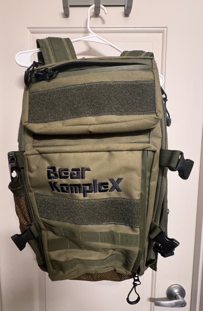 "Bear Komplex" Durable Tactical (Green) Backpack, 1 broken zipper, 4+ pockets