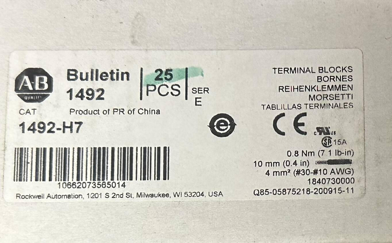 1 Box of (25 Pieces) Allen-Bradley Terminal Blocks 1492-H7 Series E New Lot