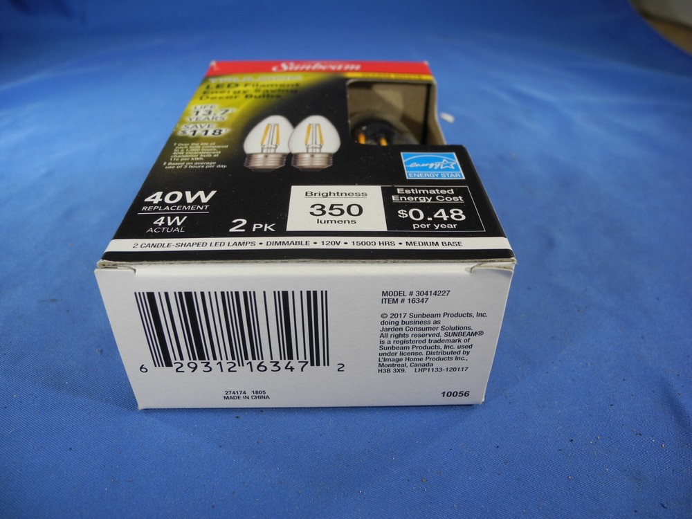 Sunbeam LED Dimmable Decorative Candle E26 Medium Base Warm White 2 Bulbs Total