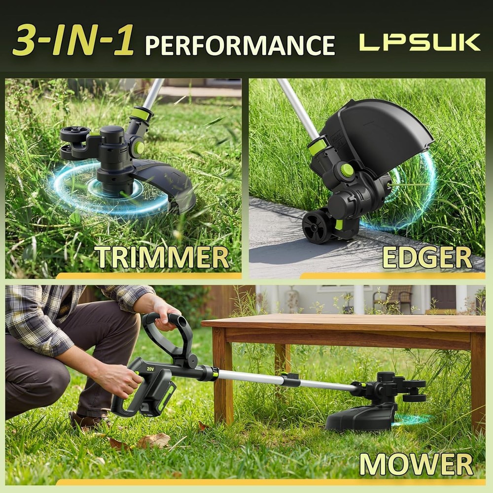 Adjustable Telescopic String Trimmer with 12'' Cutting Width & 2 Batteries