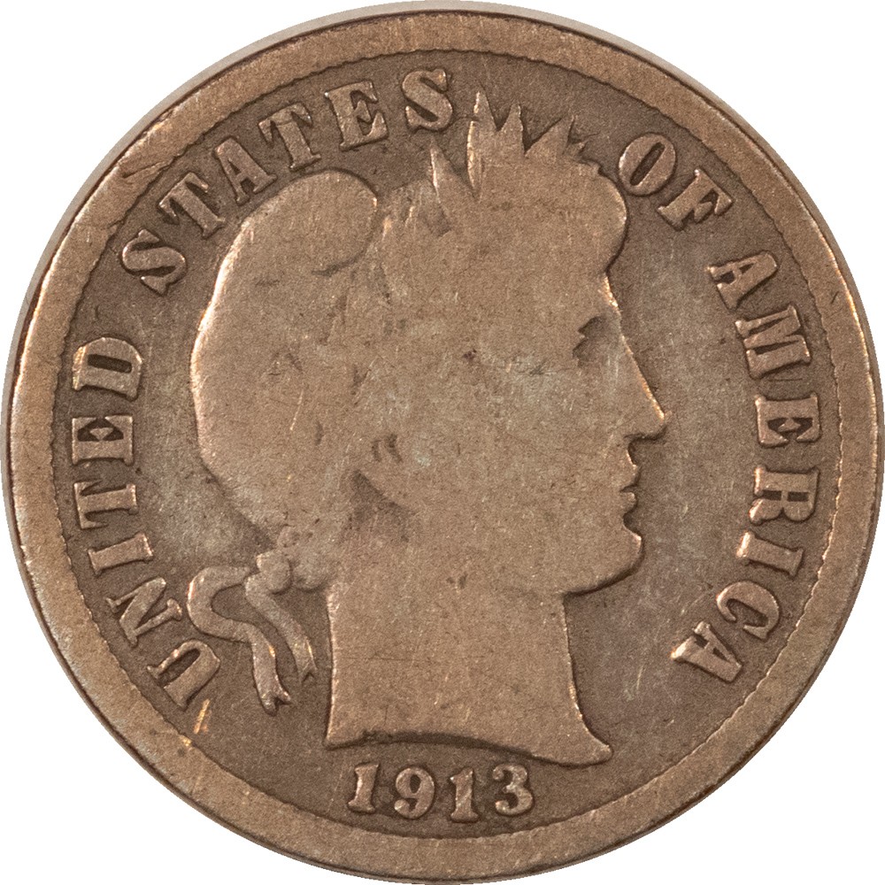 1913-S BARBER DIME - PLEASING CIRCULATED EXAMPLE! KEY-DATE!