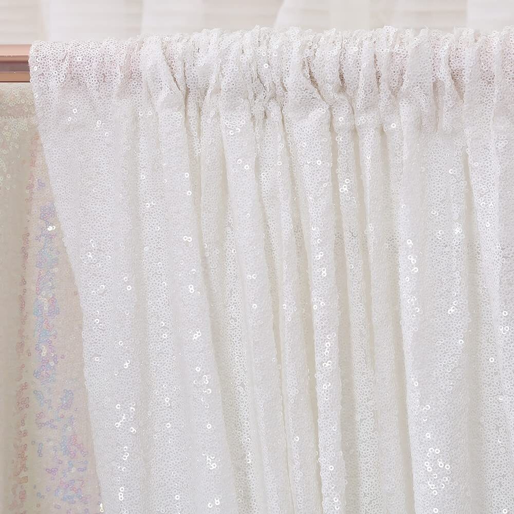 White Sequin Backdrop Curtains 2 Panels 2FTx8FT Wedding Party Decor