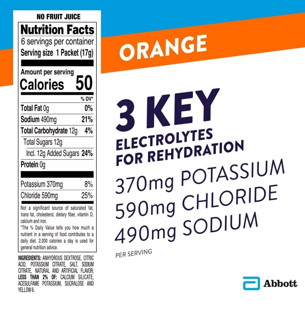 Pedialyte Electrolyte Powder Packets, Orange, Hydration Drink (100) Packets