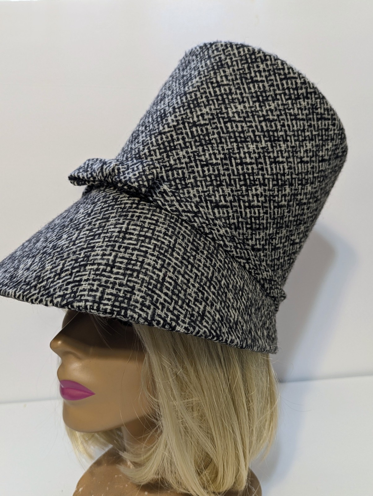 Vtg 60s 70s Tweed Tall Stovepipe Hat Womens Cates First Ave Mod Groovy Unique