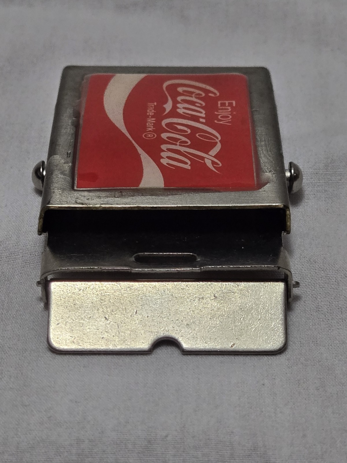 Vintage Coca-Cola Belt Buckle Solid Brass Coke Soda Pop Advertising Red & White