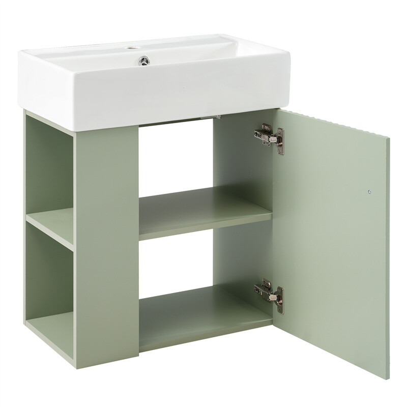 21.6" Modern Small Floating Bathroom Vanity w/Ceramic Basin & Left Side Storage