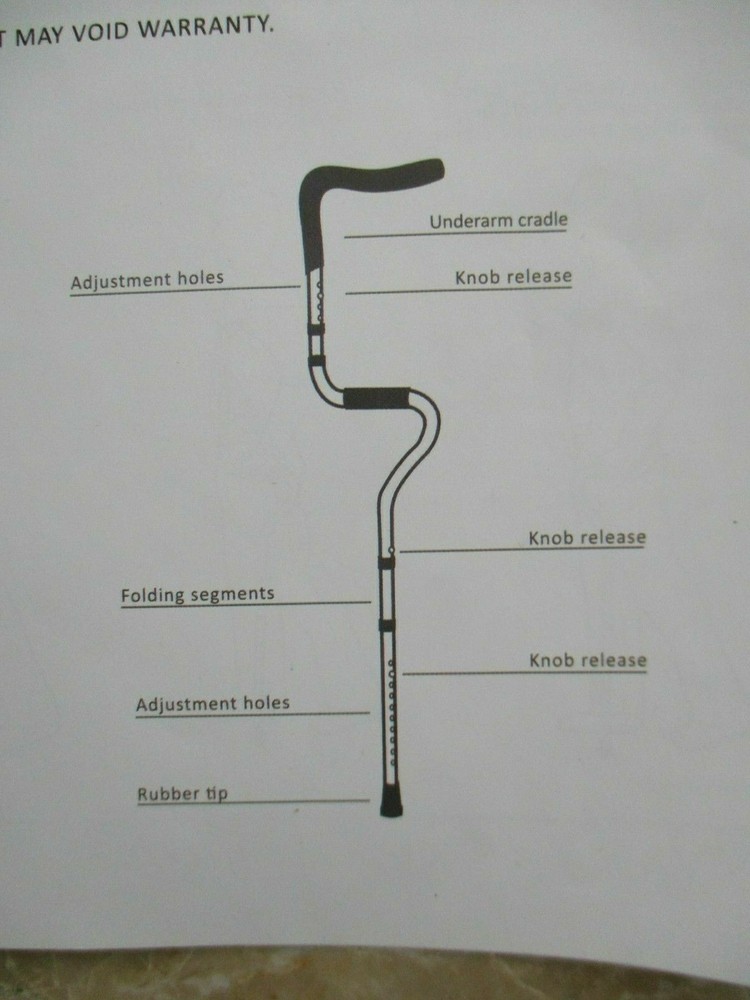 NEW Adjustable Folding Crutch, Metallic Grey Universal Size 5'2"-6'2"