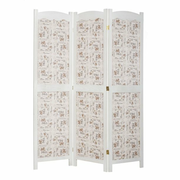 3 Panels Room Divider Solid Wood Cut Out & Printed Fabric Insert