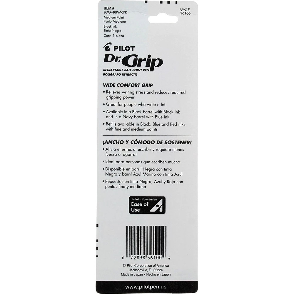 2 Pack Pilot Dr. Grip Retractable Ball Point Pen, Medium, Black 36100