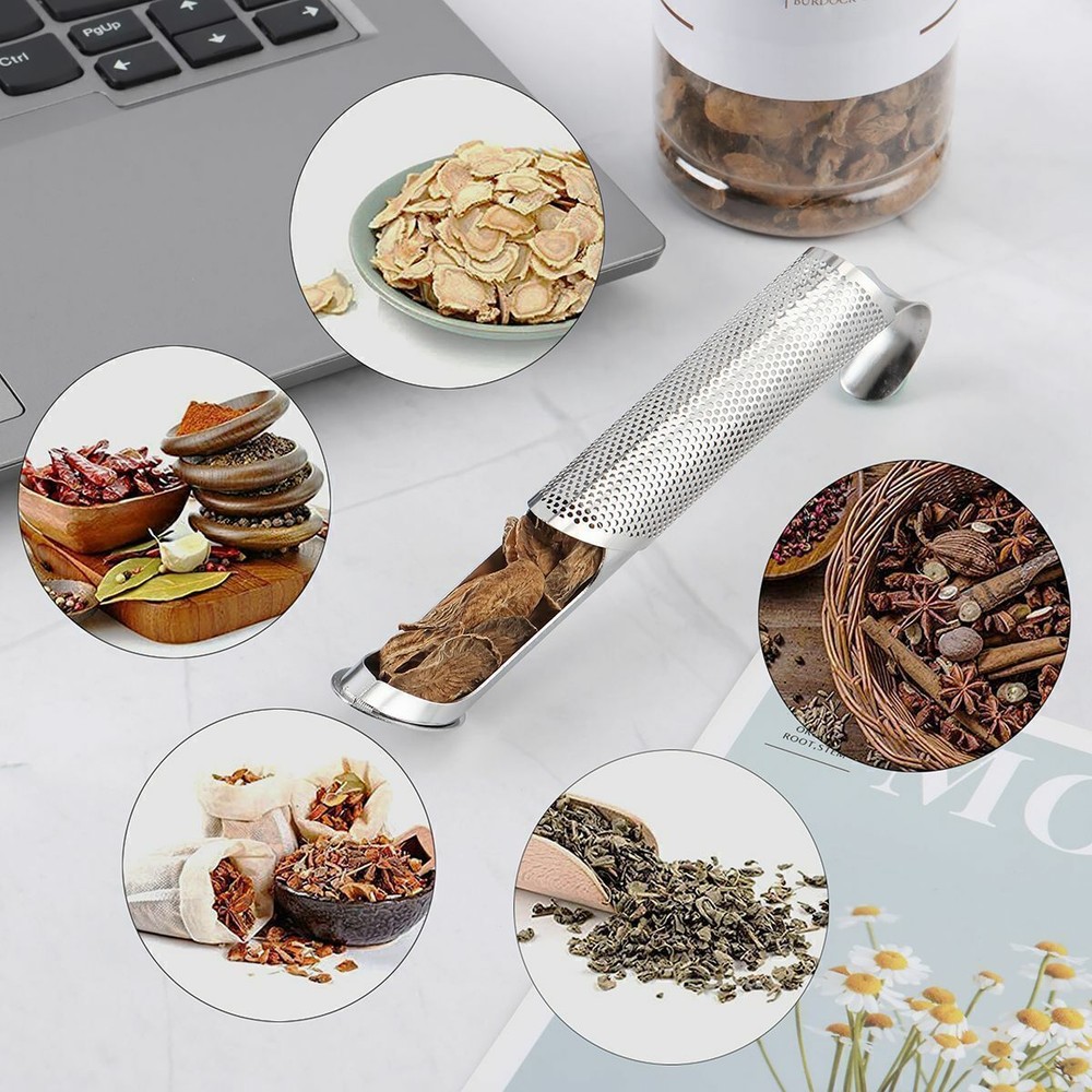8xStainless Steel Tea Diffuser Tea Stick Strainer Tea Infuser Pipe w/Hook Handle