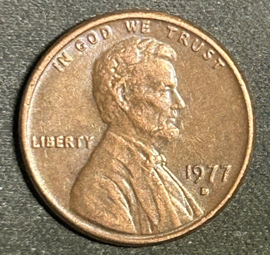 1977 D Lincoln Cent Struck Through Grease Reverse.