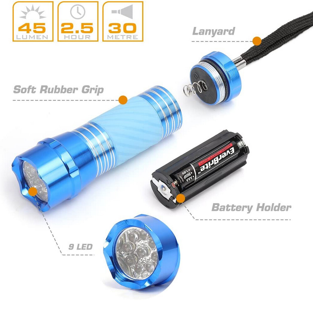 4-Pack Mini LED Flashlight Aluminum 9 LED Super Bright Torch Zoomable Flashlight