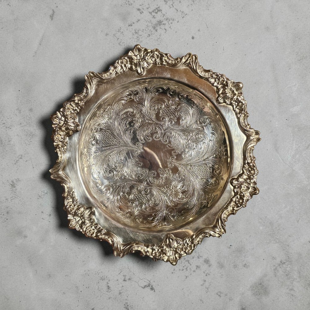 Vintage Crown Mark Silver Plated Dish Ornate Scrollwork 7”