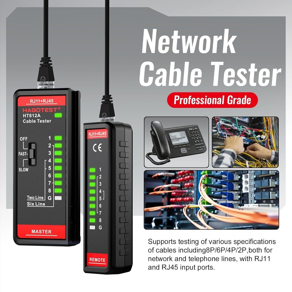 Durable Ethernet Cable Tester with LED Display for Quick Wiring Diagnostics