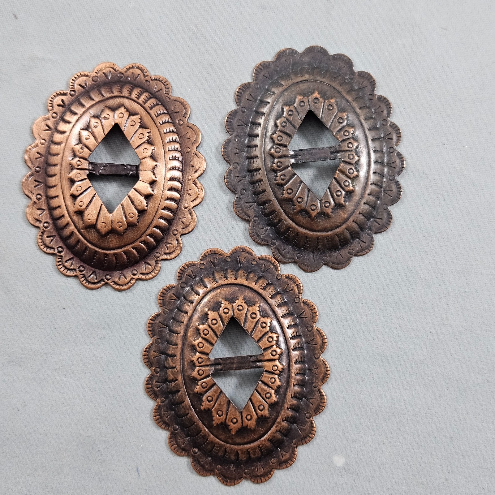 21 Oval Conchos Slotted Antique Copper Saddle Western Leather Crafts Large Vtg