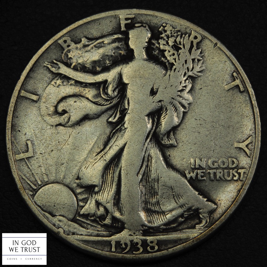 1938 D Walking Liberty Silver Half Dollar 50C - Cleaned