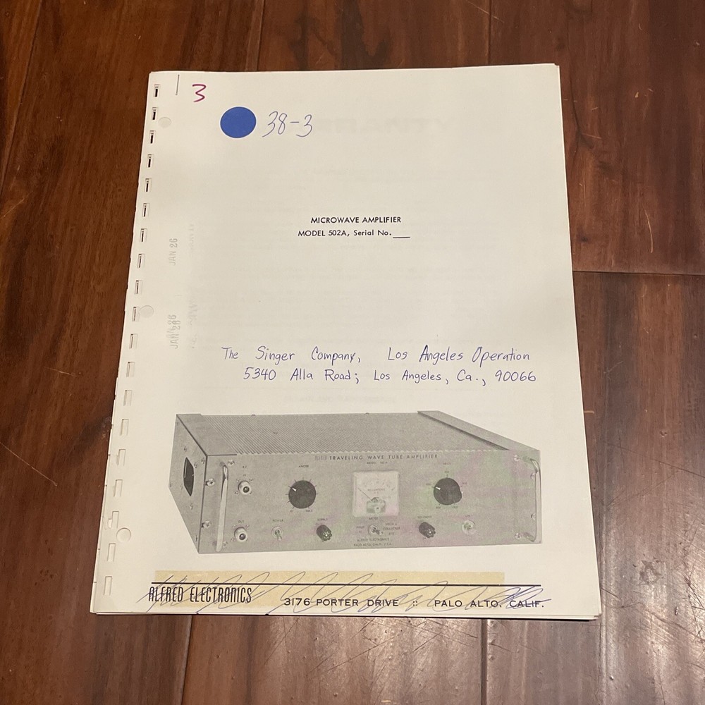 Alfred Electronics Model 502A Microwave Amplifier  Instruction Manual