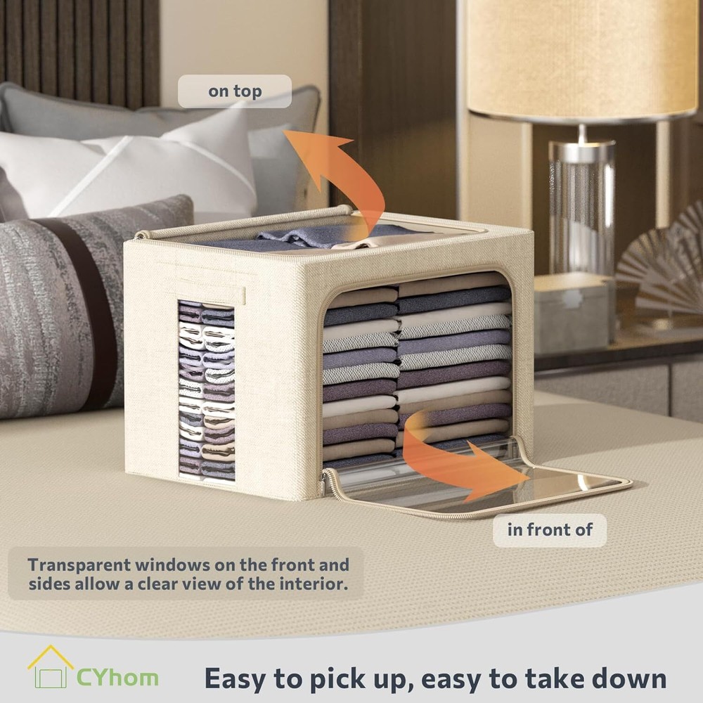 3Pack Foldable Storage Bins - Frame Box Linen Medium-36L, Beige