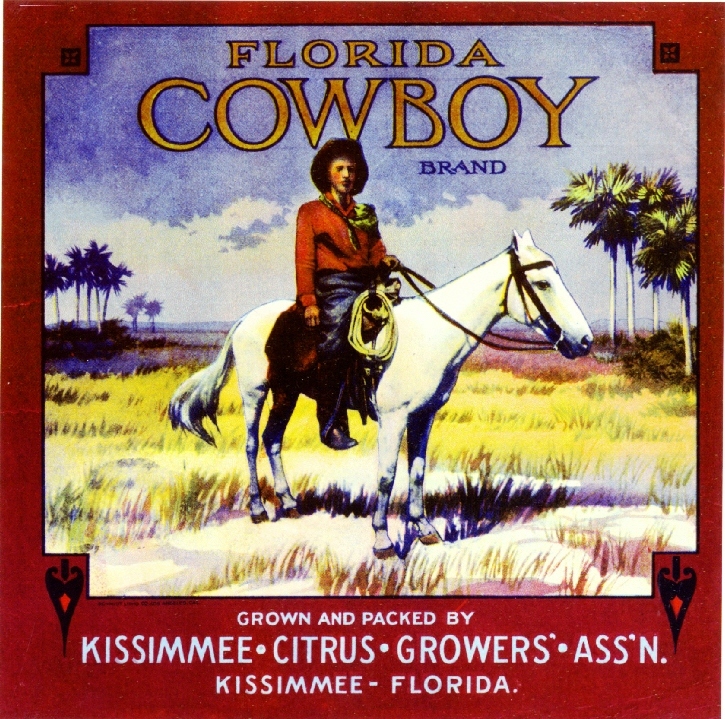 Kissimmee Florida Cowboy #2 Orange Citrus Fruit Crate Box Label Art Print