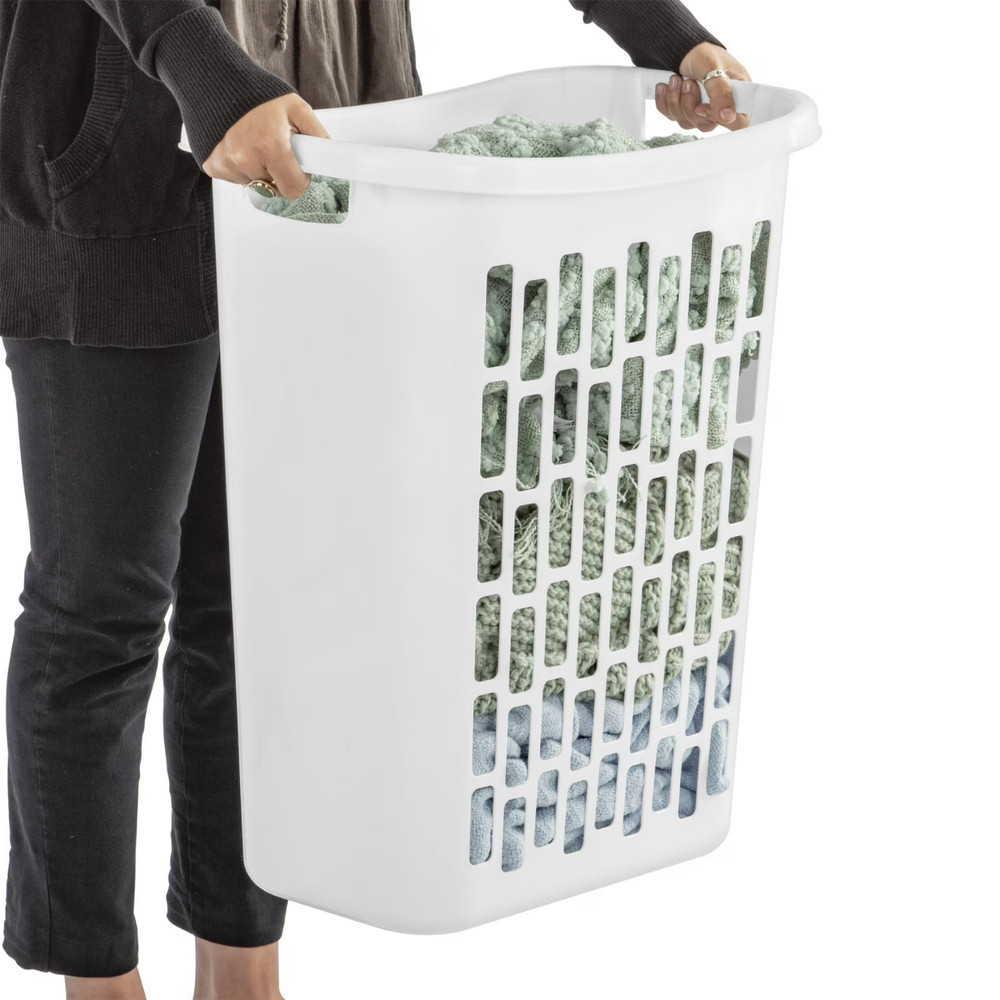 1.8 Bushel Plastic Laundry Hamper Slim Tall Rectangular Clothes Basket White
