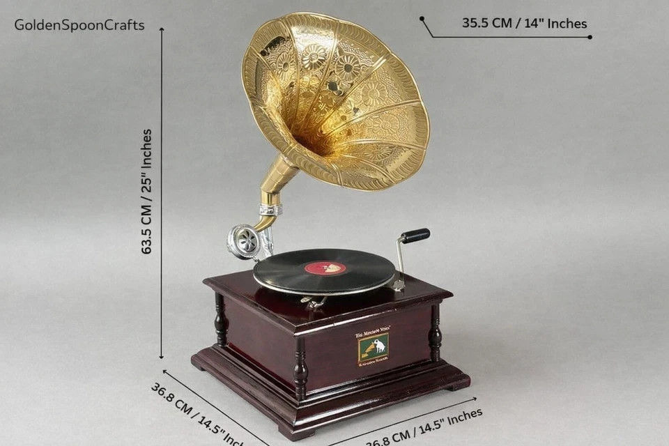Antique Gramophone, Fully Functional Working Phonograph, win-up record player