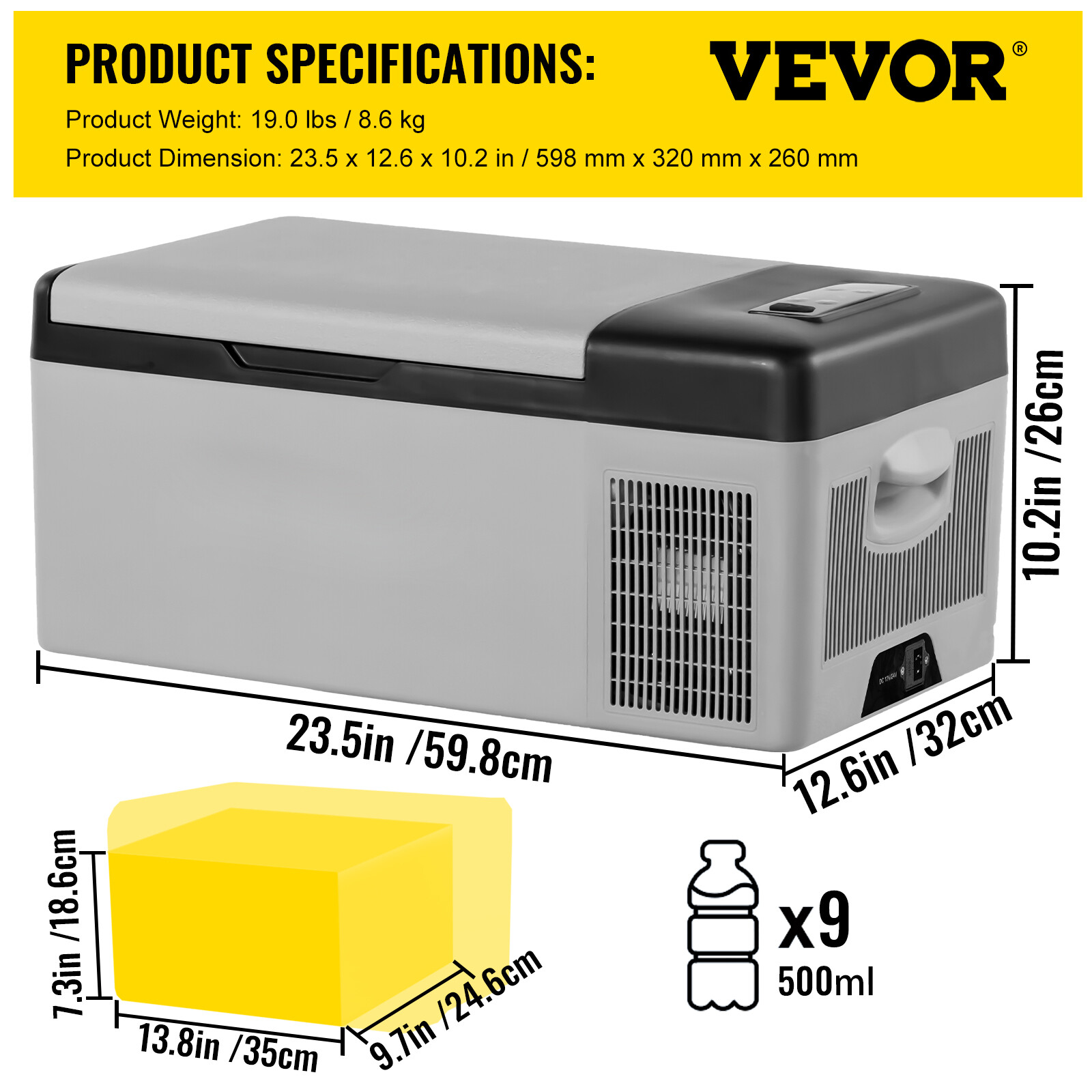 VEVOR 16QT/15L Car Refrigerator Portable Mini Fridge Freezer 12 Volt RV Travel
