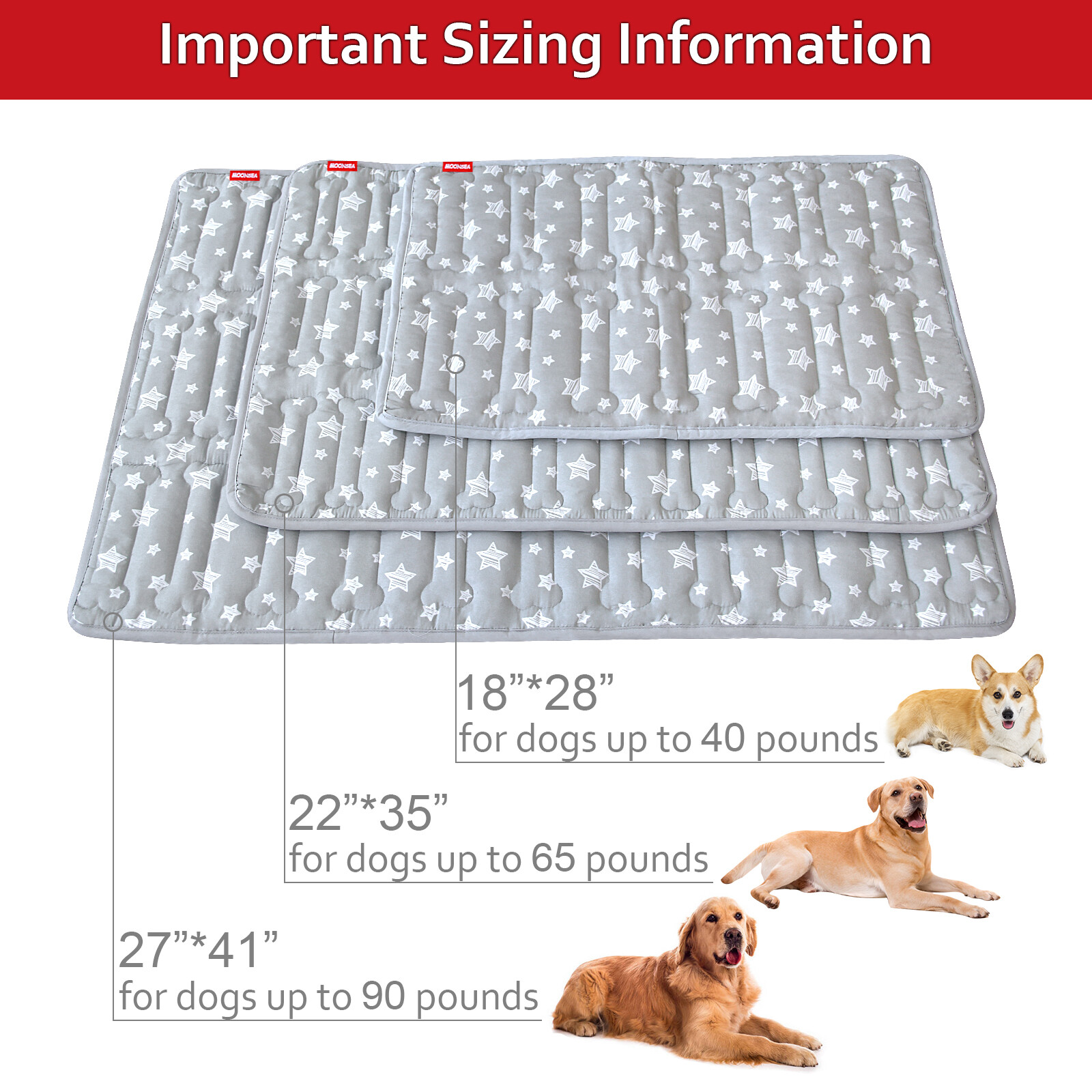 Dog Bed Mat with Cute Prints for Kennels Crates Beds Anti-Slip Bottom 3 Sizes